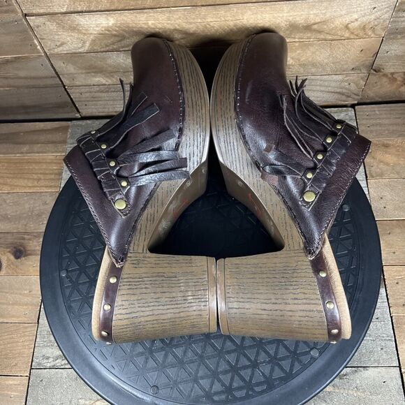 Dansko Deni Mules Clogs Shoes Womens Size 8.5-9 US 39 EU Brown Leather Fringe - Picture 8 of 10